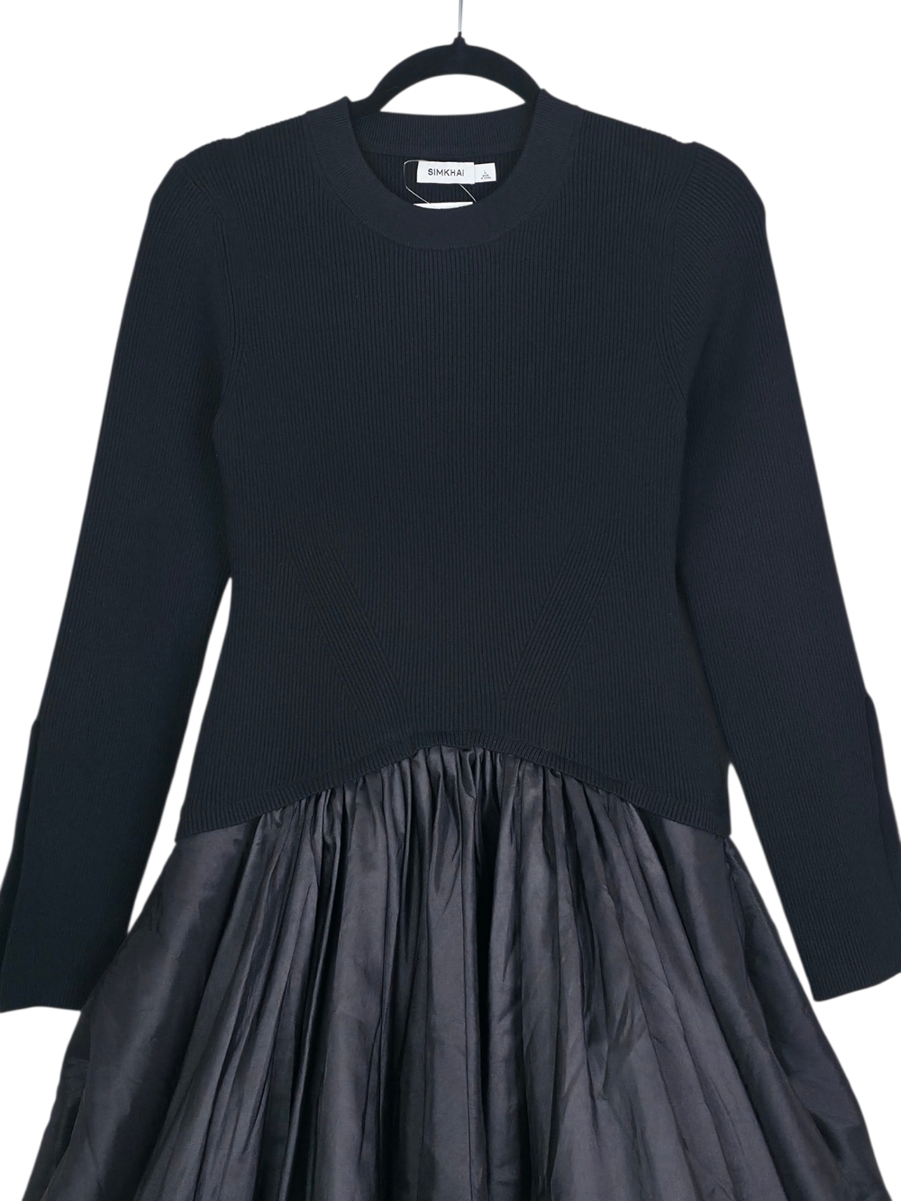 Simkhai Kenlie Black Midi Dress Ribbed Knit Mock Neck Taffeta Taylor Swift L - Picture 5 of 10